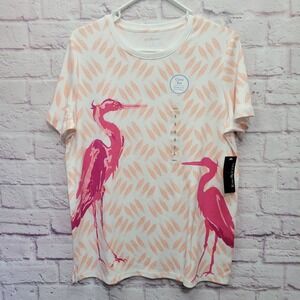 NEW Kim Rogers Pink Flamingo Interlock‎ Crew Tshirt Womens S Tropical Summer